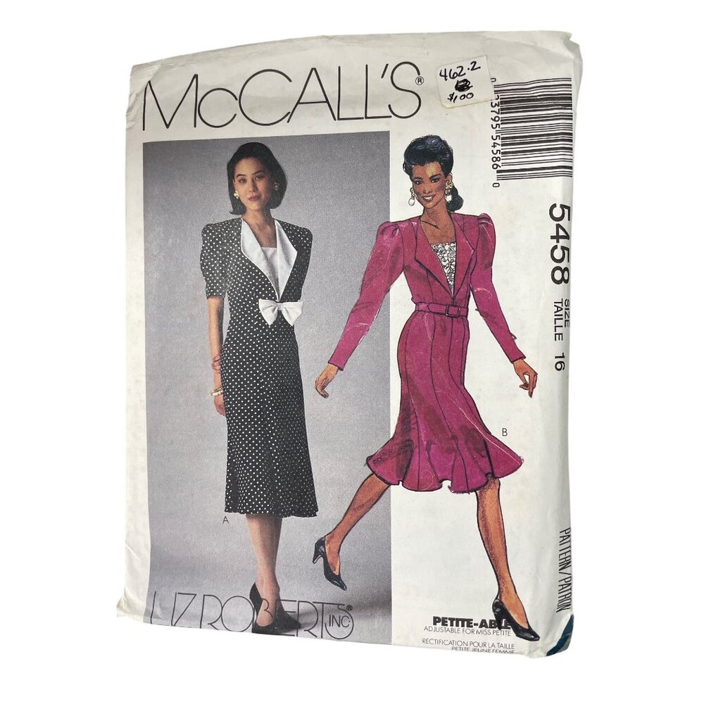 90s McCalls 5458 Sewing Pattern Size 16 Dress and Belt Vintage 1991 Retro UNCUT
